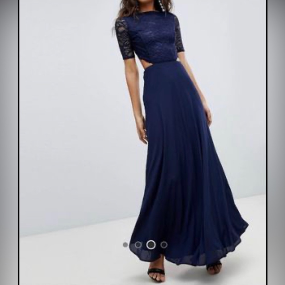 John Zach Lace Open Back Maxi Dress in Navy Blue